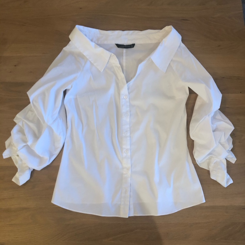 ZARA woman white 3/4 sleeve touched blouse M